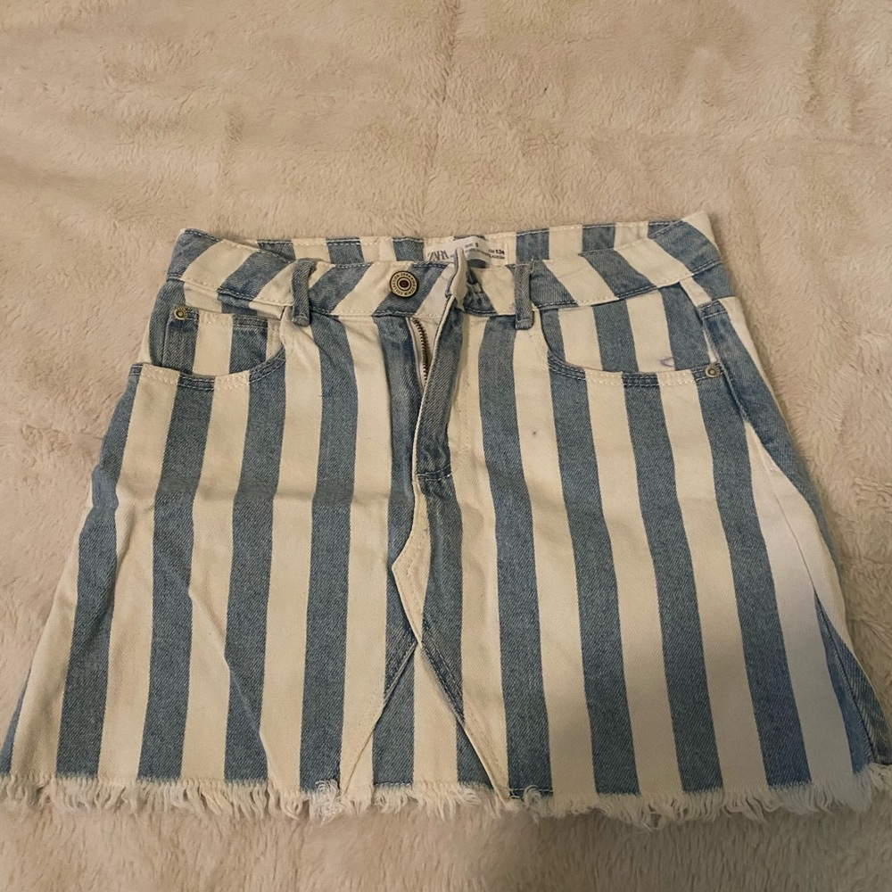 Zara Blue and White Striped Mini Skirt